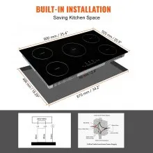 VEVOR Estufa eléctrica, 5 quemadores, estufa de inducción de 36 pulgadas, estufa magnética incorporada 9200 W, quemador multifuncional de 9 niveles de calefacción, pantalla táctil LED con bloqueo infantil y protección contra sobrecalentamiento