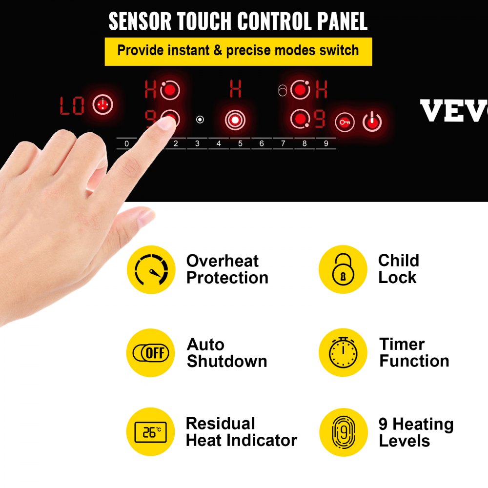 VEVOR Built-in Surface Electric Radiant Ceramic Cooktop 4 Burners 240V