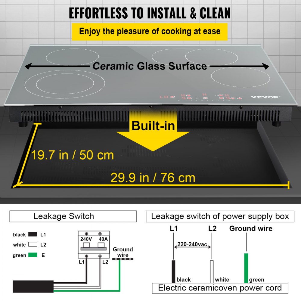 VEVOR Built-in Surface Electric Radiant Ceramic Cooktop 4 Burners 240V