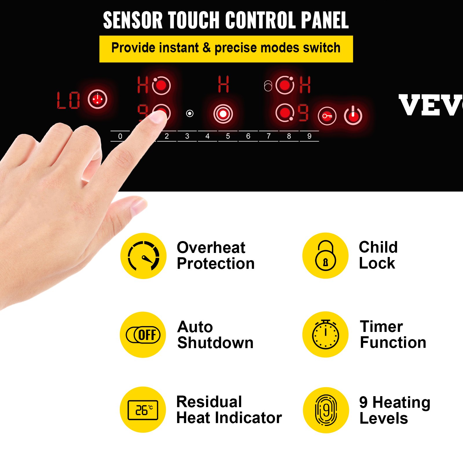 VEVOR Built-in Surface Electric Radiant Ceramic Cooktop 4 Burners 240V