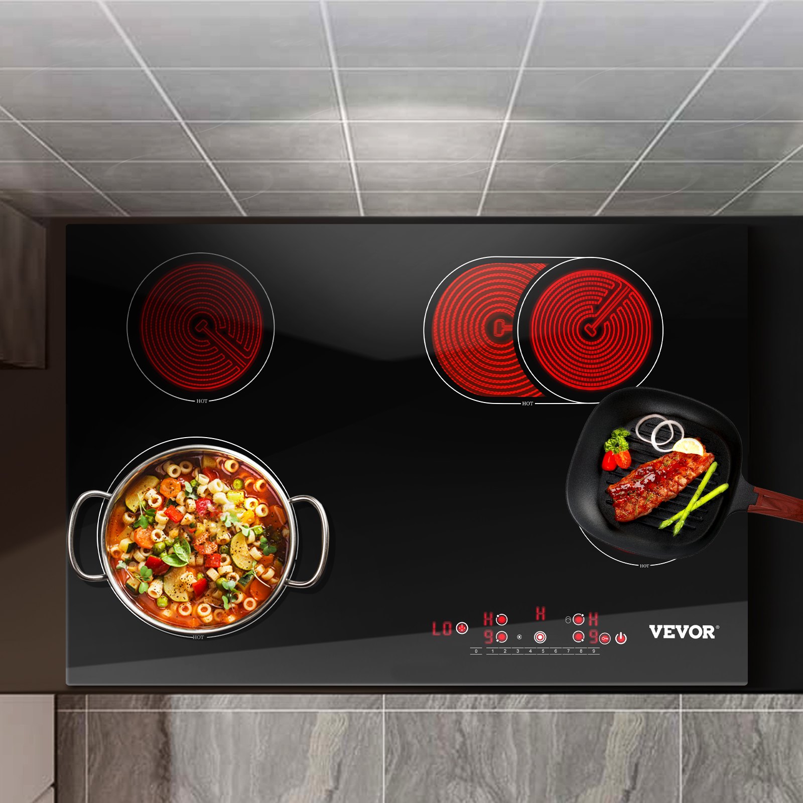 VEVOR Built-in Surface Electric Radiant Ceramic Cooktop 4 Burners 240V