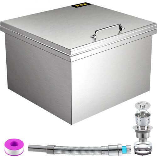 VEVOR Drop in Ice Chest 20''L x 20''W x 13''H Enfriador de acero inoxidable con barra de cubierta con bisagras Cubo de hielo 40.9 qt Tubo de drenaje y tapón de drenaje incluidos para cerveza de vino frío