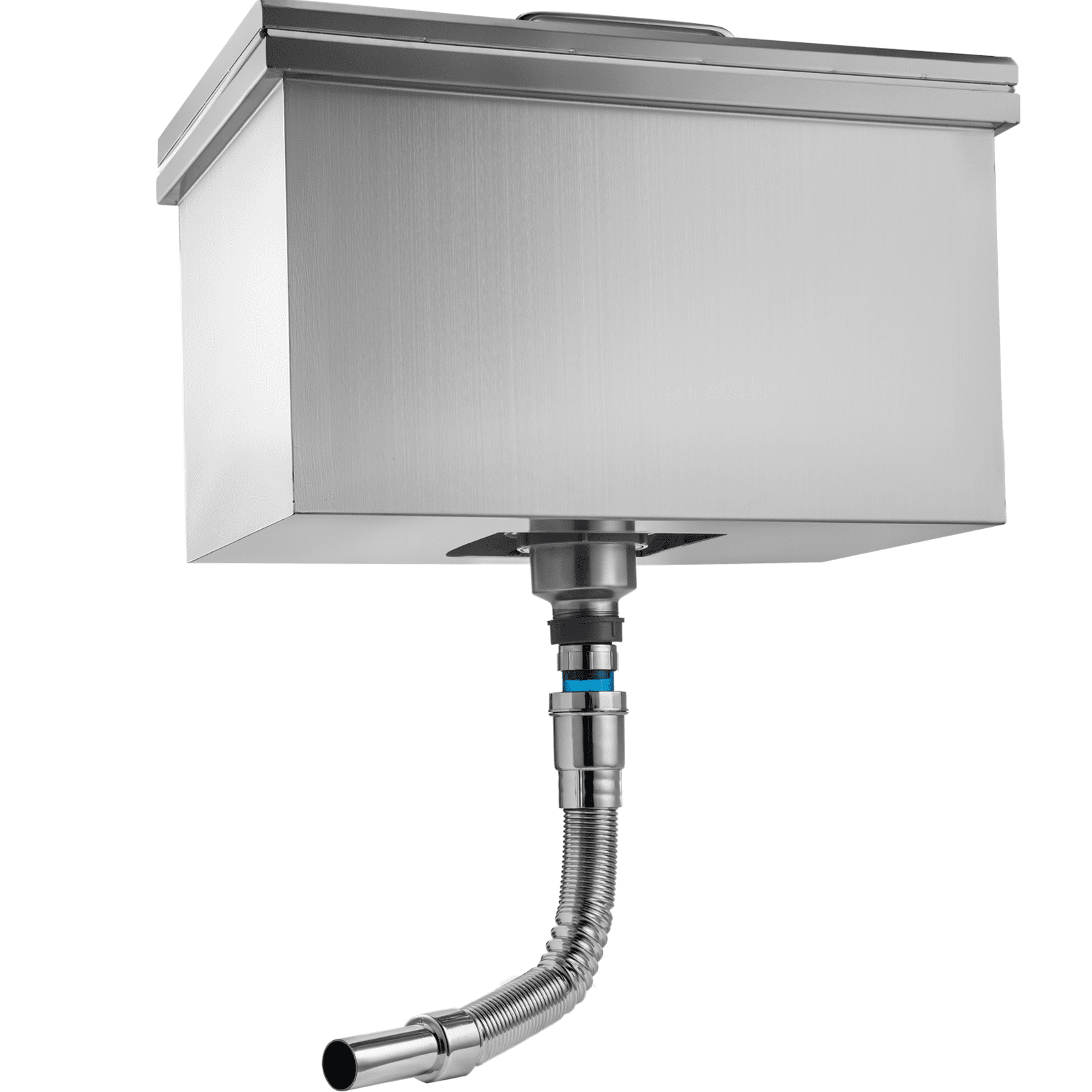 Hielera empotrable VEVOR con construcción de acero inoxidable y manguera de drenaje flexible.