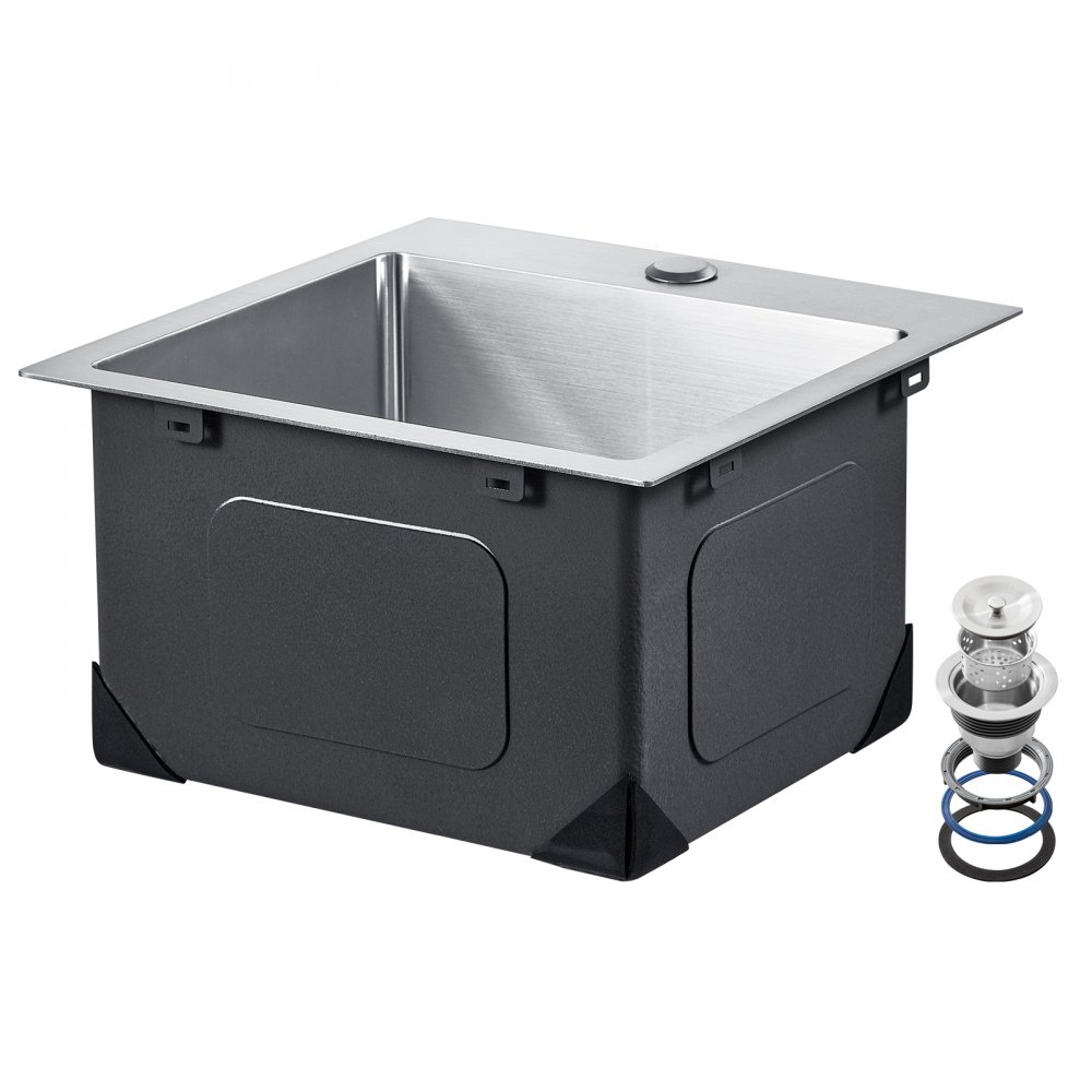 Fregadero de cocina VEVOR de 15 pulgadas, fregadero de acero inoxidable 304 de montaje superior, lavabo de una sola cubeta de estilo rústico con accesorios, fregaderos para lavavajillas domésticos para autocaravanas, cocinas de preparación, lavanderías y bares.