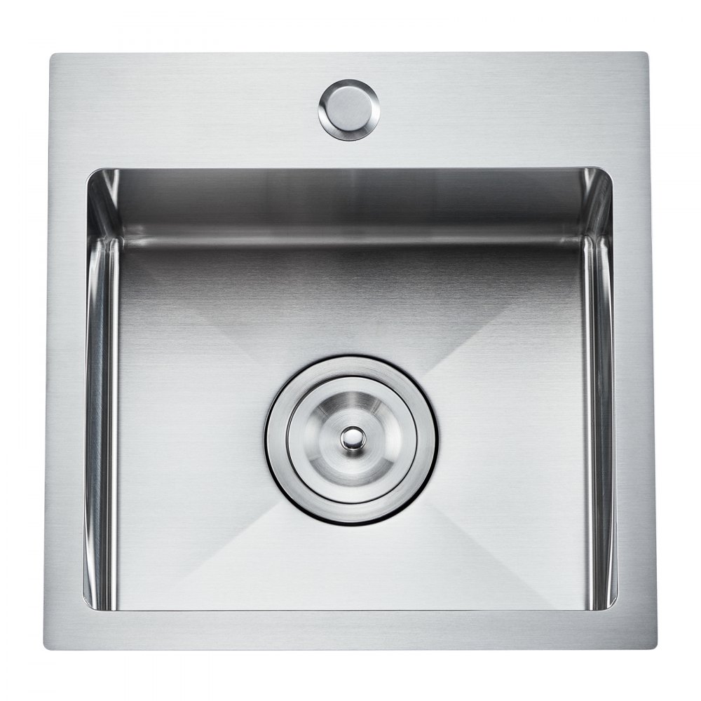 Fregadero de cocina VEVOR de 15 pulgadas, fregadero de acero inoxidable 304 de montaje superior, lavabo de una sola cubeta de estilo rústico con accesorios, fregaderos para lavavajillas domésticos para autocaravanas, cocinas de preparación, lavanderías y bares.