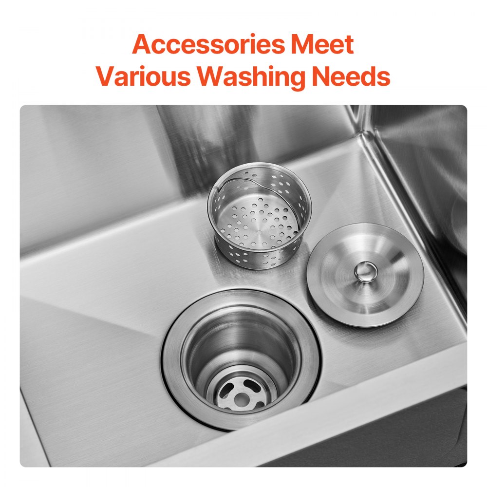Fregadero de cocina VEVOR de 15 pulgadas, fregadero de acero inoxidable 304 de montaje superior, lavabo de una sola cubeta de estilo rústico con accesorios, fregaderos para lavavajillas domésticos para autocaravanas, cocinas de preparación, lavanderías y bares.