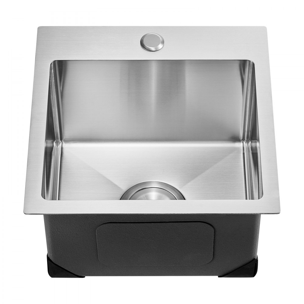 Fregadero de cocina VEVOR de 15 pulgadas, fregadero de acero inoxidable 304 de montaje superior, lavabo de una sola cubeta de estilo rústico con accesorios, fregaderos para lavavajillas domésticos para autocaravanas, cocinas de preparación, lavanderías y bares.