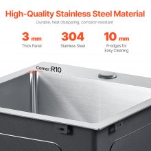 Fregadero de cocina de 15" de montaje superior, de un solo tazón, con lavabo empotrado, barra de acero inoxidable