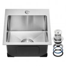 Fregadero de cocina de 15" de montaje superior, de un solo tazón, con lavabo empotrado, barra de acero inoxidable