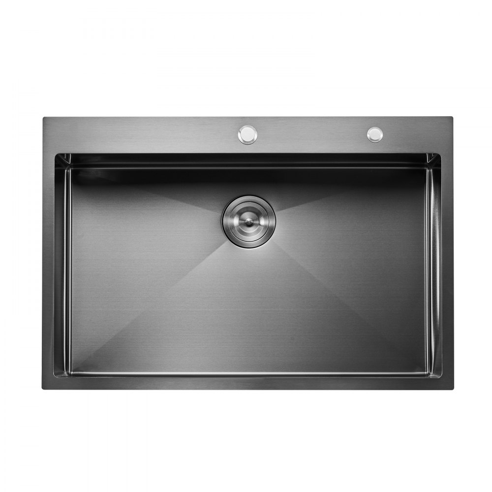 Fregadero de cocina VEVOR de 33 pulgadas, de acero inoxidable 304, de montaje superior, de un solo seno, estilo rústico, con accesorios, apto para lavavajillas, ideal para caravanas, cocinas auxiliares y bares (negro).