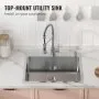 Fregadero de cocina VEVOR de acero inoxidable 304, de un solo seno con montaje superior y accesorios (paquete de 2), apto para lavavajillas domésticos, para estaciones de trabajo, autocaravanas, cocinas de preparación y bares, 25 pulgadas