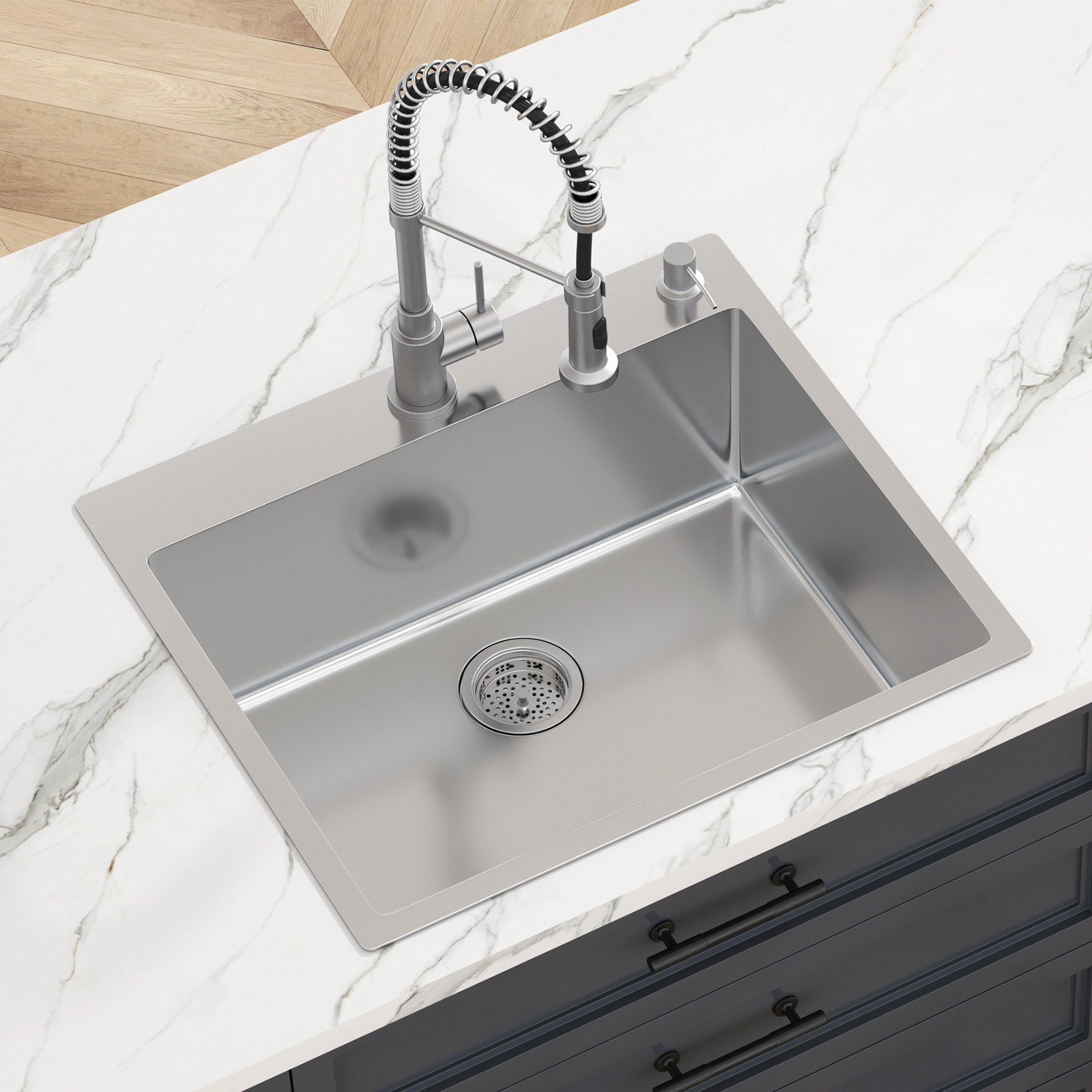 Fregadero de cocina VEVOR, fregaderos empotrables de acero inoxidable 304, lavabo de un solo tazón de montaje superior con accesorios (paquete de 2), fregaderos para lavavajillas domésticos para estación de trabajo, RV, cocina de preparación y fregadero de bar, 25 pulgadas