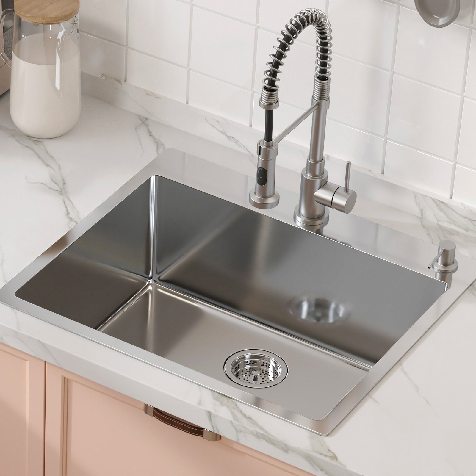 Fregadero de cocina VEVOR, fregaderos empotrables de acero inoxidable 304, lavabo de un solo tazón de montaje superior con accesorios (paquete de 2), fregaderos para lavavajillas domésticos para estación de trabajo, RV, cocina de preparación y fregadero de bar, 25 pulgadas