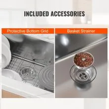 Fregadero de cocina VEVOR, fregaderos empotrables de acero inoxidable 304, lavabo de un solo tazón de montaje superior con accesorios (paquete de 3), fregaderos de lavavajillas domésticos para estación de trabajo, RV, cocina de preparación y fregadero de bar, 33 pulgadas