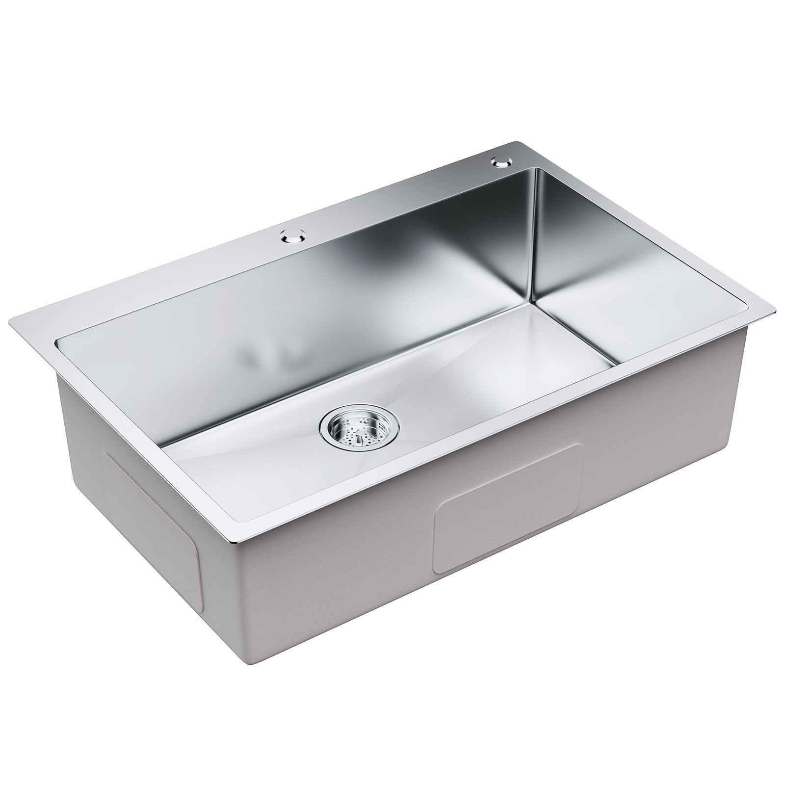 Fregadero de cocina de acero inoxidable VEVOR con lavabo profundo y desagüe integrado.