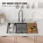Fregadero de cocina VEVOR, fregaderos empotrables de acero inoxidable 304, lavabo de un solo tazón de montaje superior con repisa y accesorios, fregaderos de lavavajillas domésticos para estación de trabajo, RV, cocina preparada y fregadero de bar, 33 pulgadas