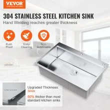 Fregadero de cocina VEVOR, fregaderos empotrables de acero inoxidable 304, lavabo de un solo tazón de montaje superior con repisa y accesorios, fregaderos de lavavajillas domésticos para estación de trabajo, RV, cocina preparada y fregadero de bar, 33 pulgadas