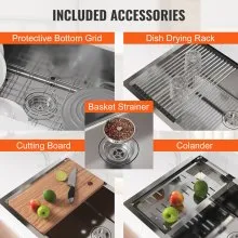 Fregadero de cocina VEVOR, fregaderos empotrables de acero inoxidable 304, lavabo de un solo tazón de montaje superior con repisa y accesorios, fregaderos de lavavajillas domésticos para estación de trabajo, RV, cocina preparada y fregadero de bar, 33 pulgadas