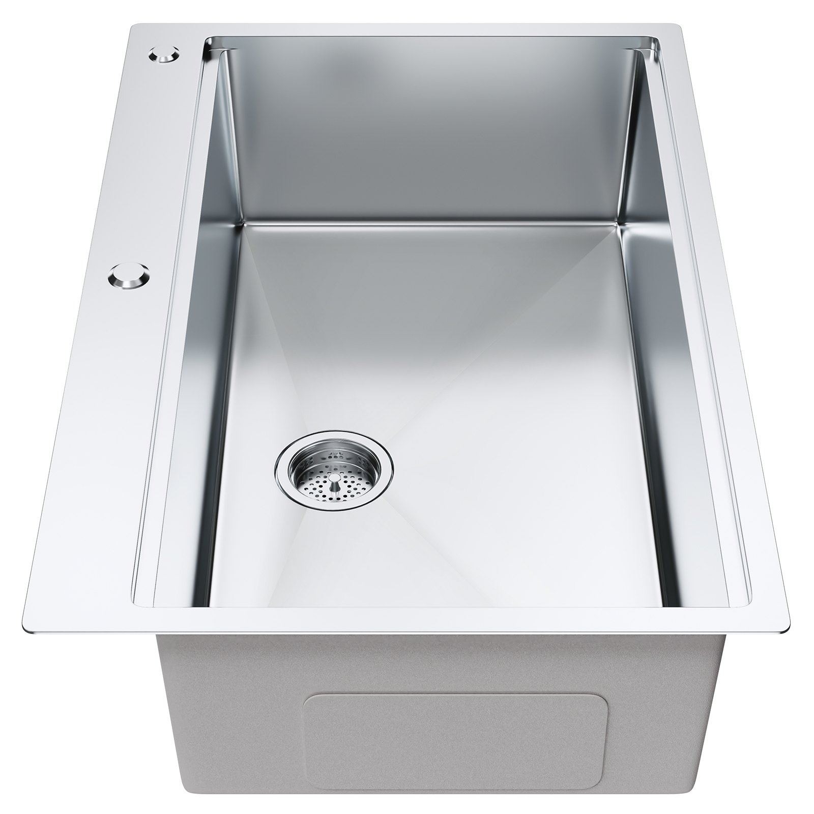Fregadero de cocina de acero inoxidable VEVOR con lavabo profundo y desagüe incorporado.