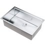 Fregadero de cocina de acero inoxidable VEVOR con cuba rectangular y desagüe central.