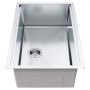 Fregadero de cocina VEVOR de acero inoxidable elegante con colador incorporado y acabado suave y pulido.