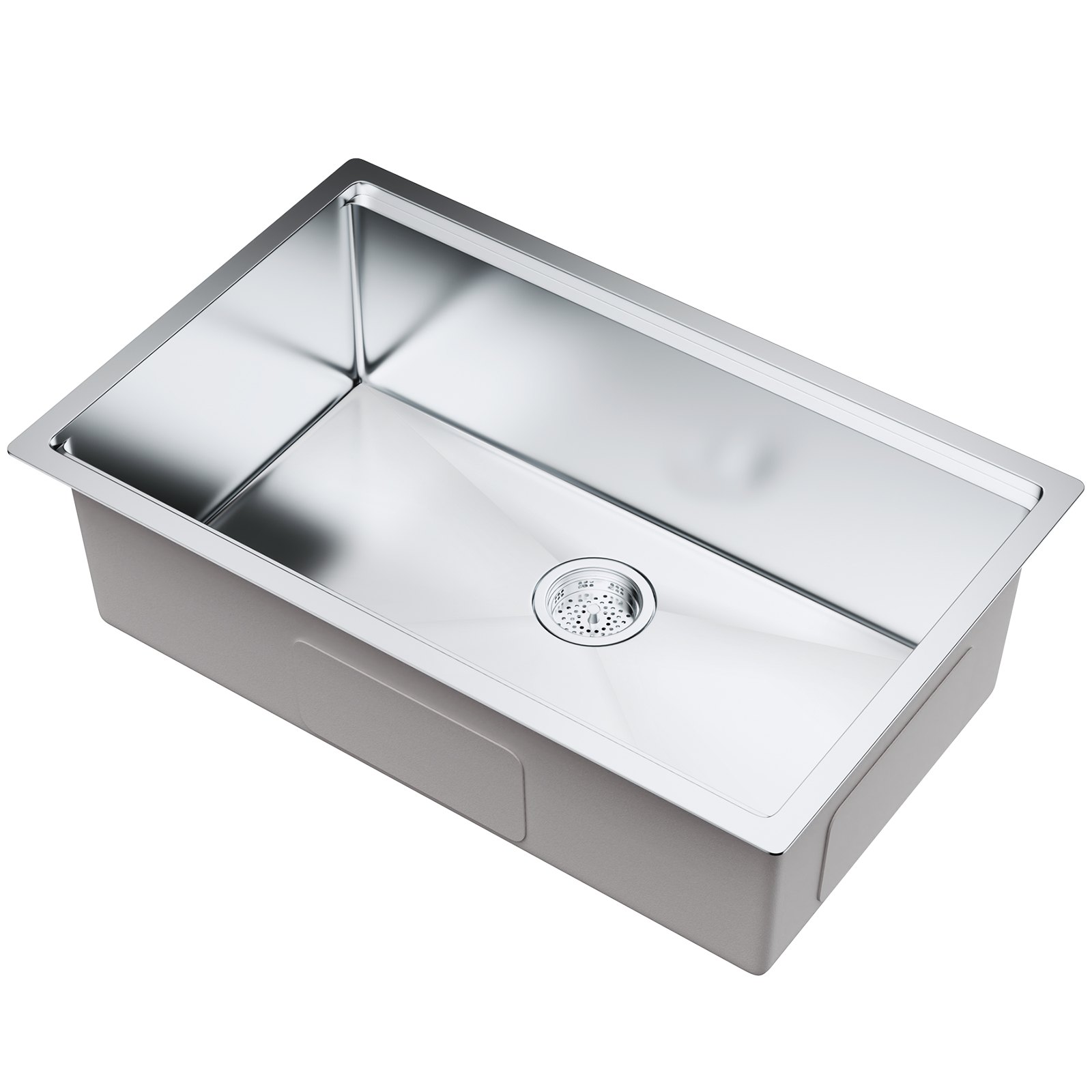 Fregadero de cocina de acero inoxidable VEVOR con cuba rectangular y desagüe central.