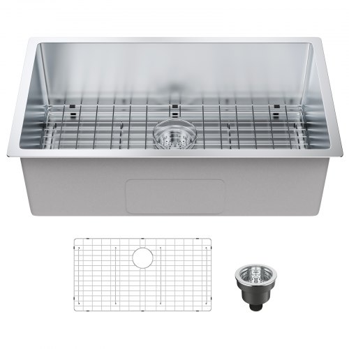 Fregadero de cocina VEVOR, fregaderos empotrables de acero inoxidable 304, lavabo de un solo tazón con accesorios (paquete de 3), fregaderos para lavavajillas domésticos para estación de trabajo, RV, cocina de preparación y fregadero de bar, 30 pulgadas