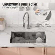 Fregadero de cocina VEVOR, fregaderos empotrables de acero inoxidable 304, lavabo de un solo tazón con accesorios (paquete de 3), fregaderos para lavavajillas domésticos para estación de trabajo, RV, cocina de preparación y fregadero de bar, 30 pulgadas