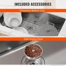 Fregadero de cocina VEVOR, fregaderos empotrables de acero inoxidable 304, lavabo de un solo tazón con accesorios (paquete de 3), fregaderos para lavavajillas domésticos para estación de trabajo, RV, cocina de preparación y fregadero de bar, 30 pulgadas