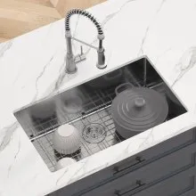 Fregadero de cocina VEVOR, fregaderos empotrables de acero inoxidable 304, lavabo de un solo tazón con accesorios (paquete de 3), fregaderos para lavavajillas domésticos para estación de trabajo, RV, cocina de preparación y fregadero de bar, 30 pulgadas