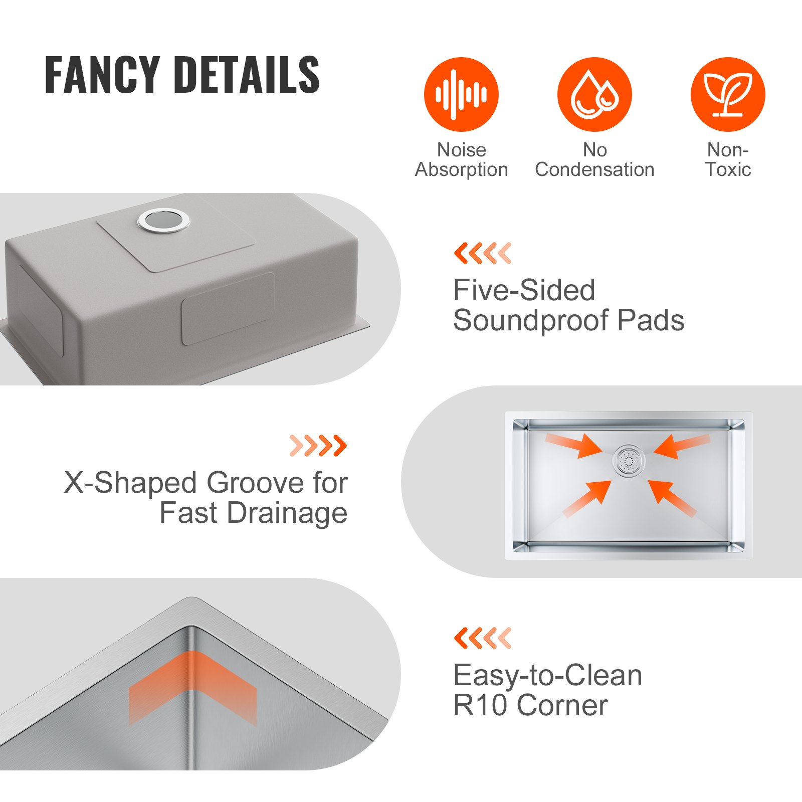 Fregadero de cocina VEVOR de acero inoxidable 304, de un solo seno con accesorios (paquete de 3), apto para lavavajillas domésticos, para estaciones de trabajo, autocaravanas, cocinas de preparación y bares, 30 pulgadas