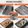 Fregadero de cocina VEVOR, fregaderos empotrables de acero inoxidable 304, lavabo de doble seno bajo encimera con repisa y accesorios, fregaderos de lavavajillas domésticos para estaciones de trabajo, vehículos recreativos, cocinas de preparación y fregaderos de bar, 33 pulgadas