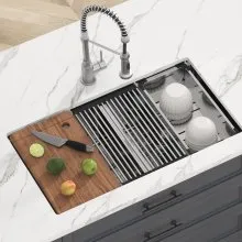 Fregadero de cocina VEVOR, fregaderos empotrables de acero inoxidable 304, lavabo doble bajo encimera con repisa y accesorios, fregaderos para lavavajillas domésticos para estación de trabajo, RV, cocina de preparación y fregadero de bar, 33 pulgadas