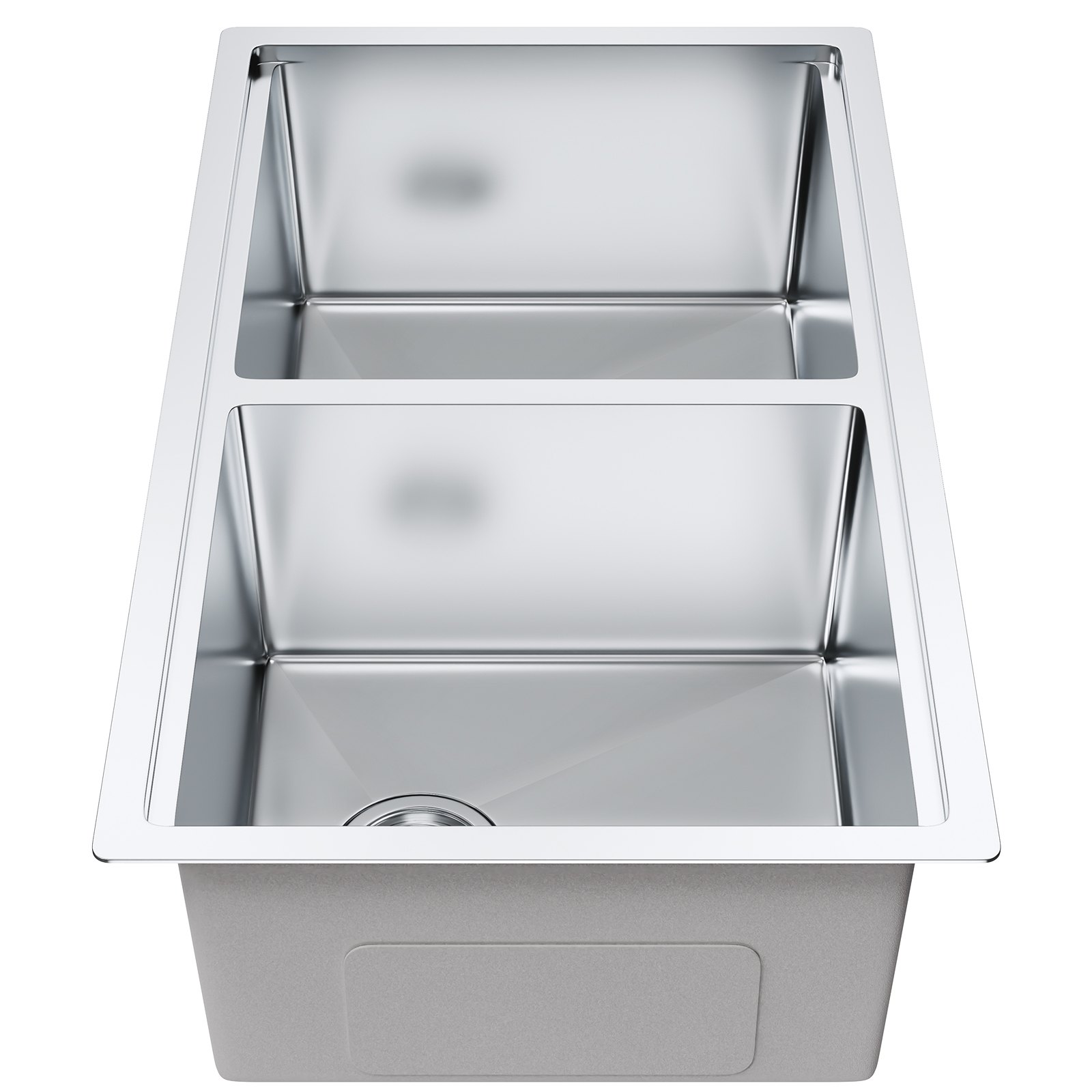 Fregadero de cocina VEVOR de acero inoxidable con dos lavabos.