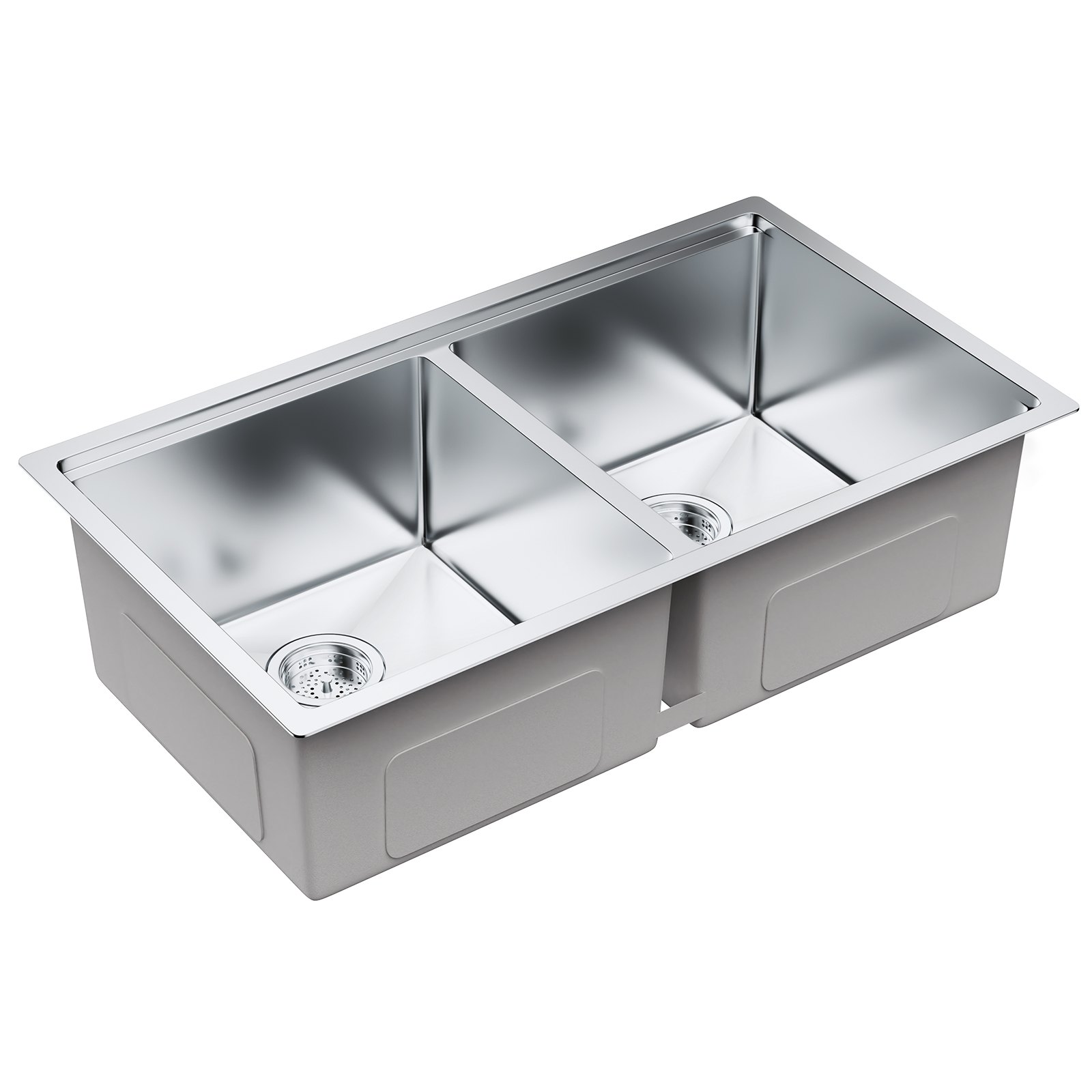 Fregadero de cocina VEVOR de doble cubeta de acero inoxidable con diseño moderno y bordes lisos