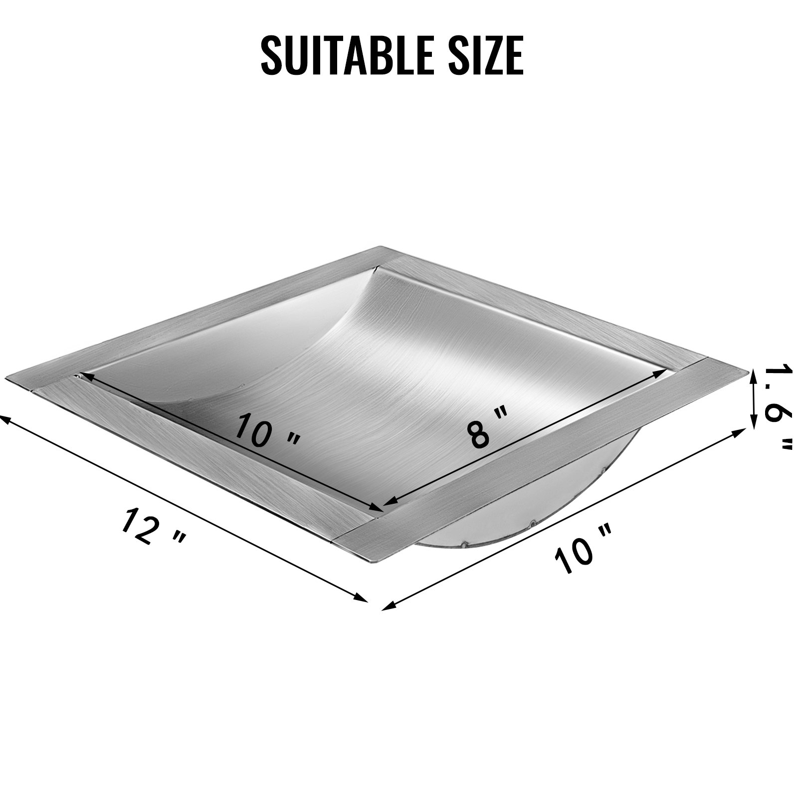 Bandeja de ofertas de acero inoxidable VEVOR con dimensiones de 12 x 10 pulgadas y 1,6 pulgadas de profundidad.