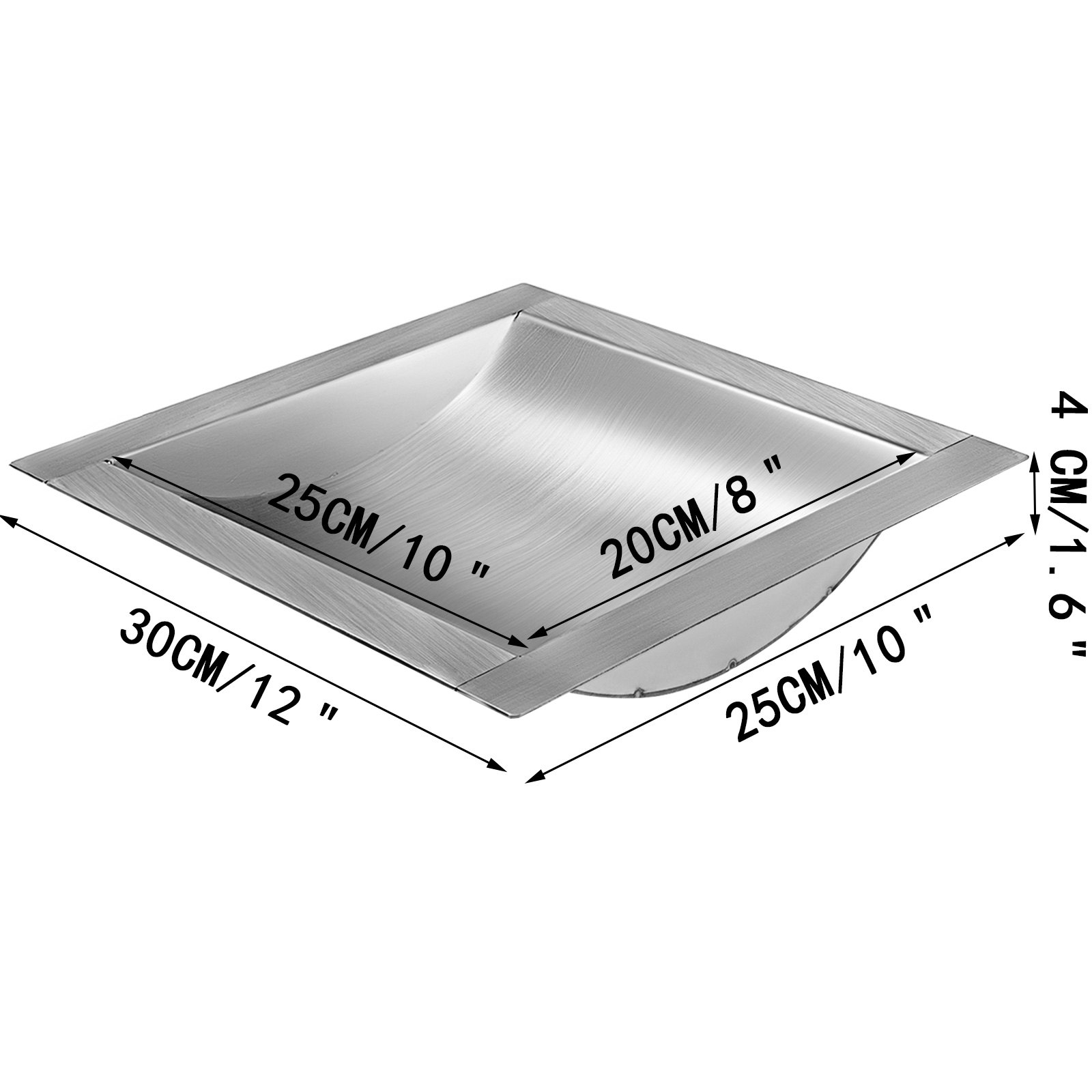 Bandeja de acero inoxidable VEVOR con dimensiones 30cm x 25cm x 4cm.