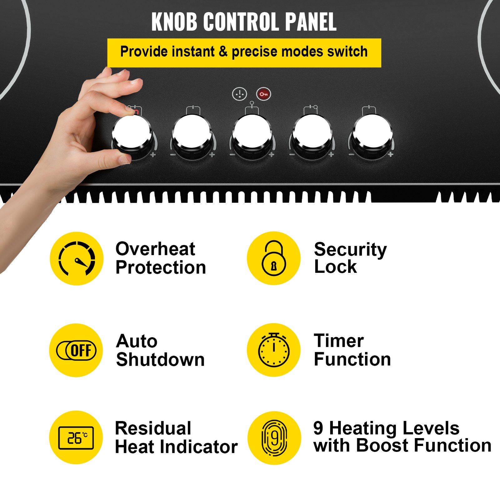VEVOR Estufa eléctrica empotrada Estufa de cerámica radiante 35in 5 quemadores Tipo perilla