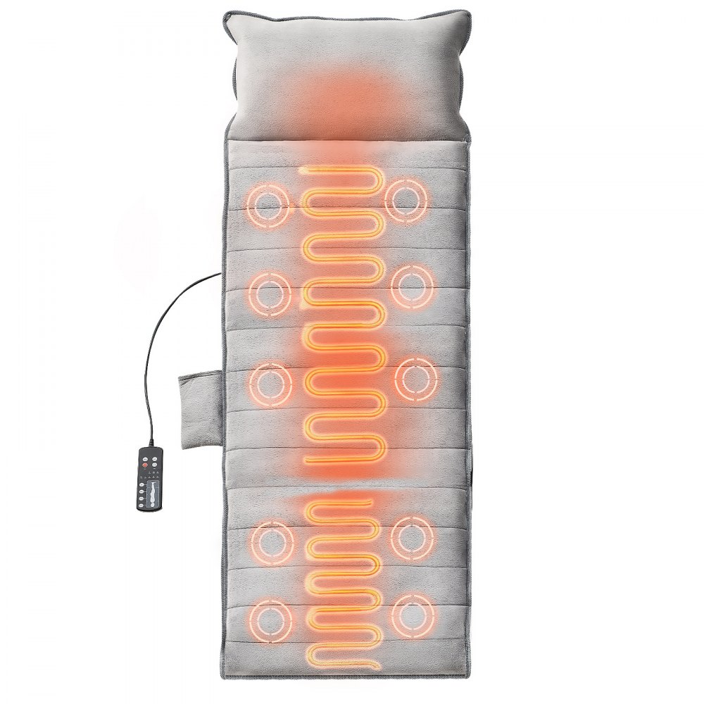 Cojín de masaje de cuerpo completo VEVOR gris con bobinas de calentamiento y control remoto.