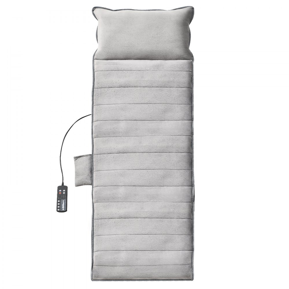 Cojín de masaje de cuerpo completo VEVOR en color gris con reposacabezas y control remoto en el lateral.