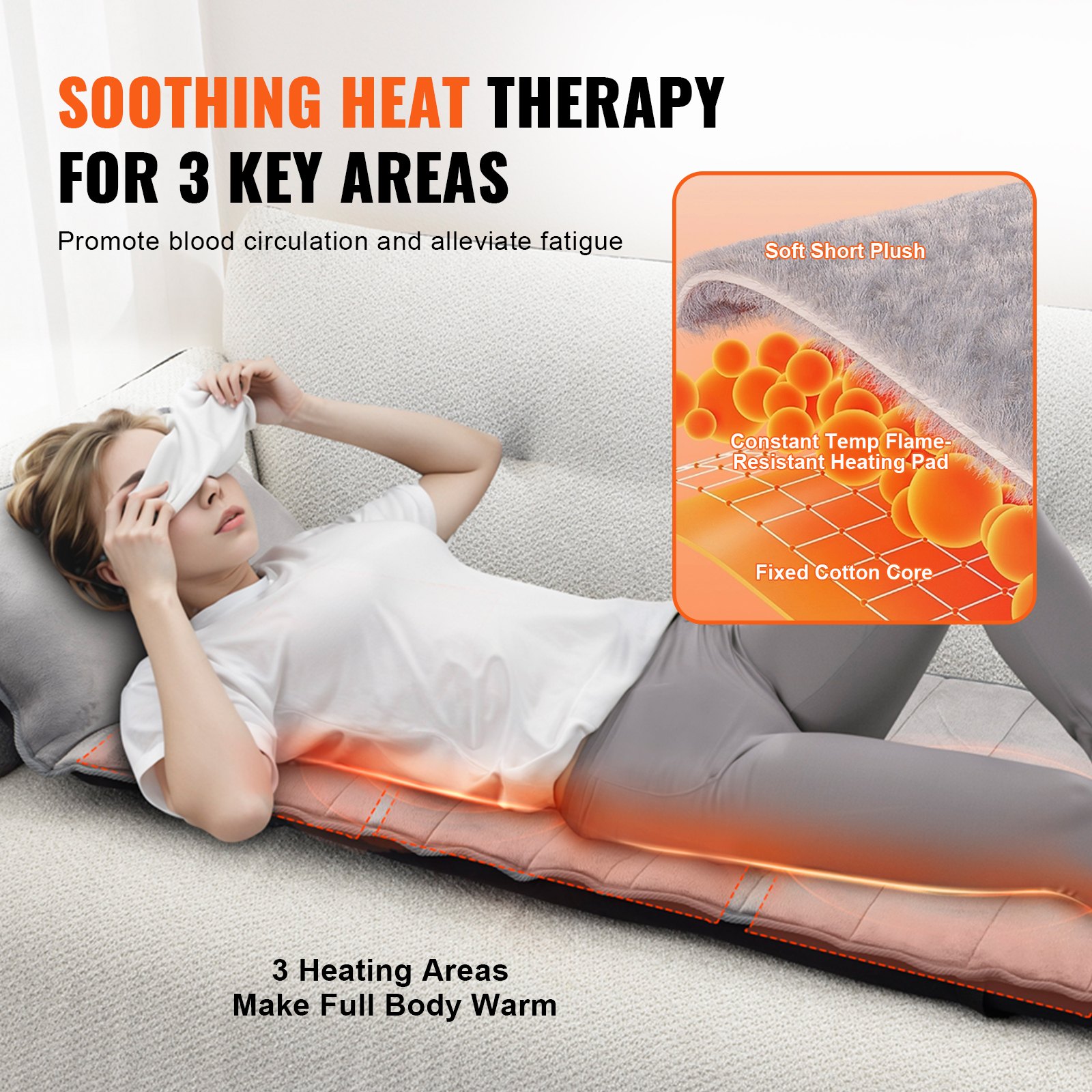 Cojín de masaje de cuerpo completo VEVOR con terapia de calor relajante para 3 áreas clave para aliviar la fatiga.