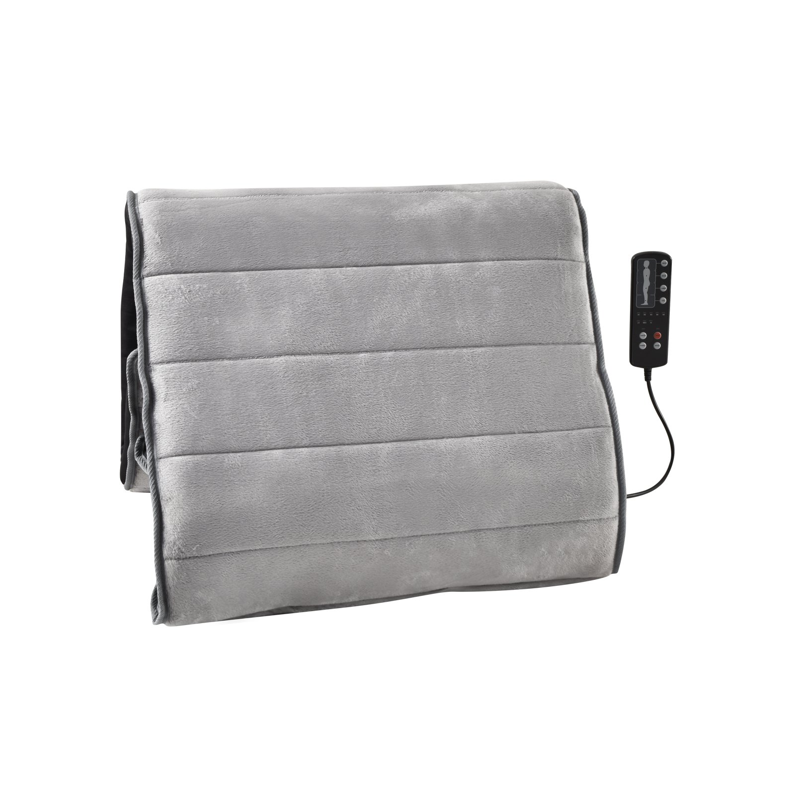 Cojín de masaje de cuerpo completo VEVOR gris con control remoto, que presenta una superficie acolchada.