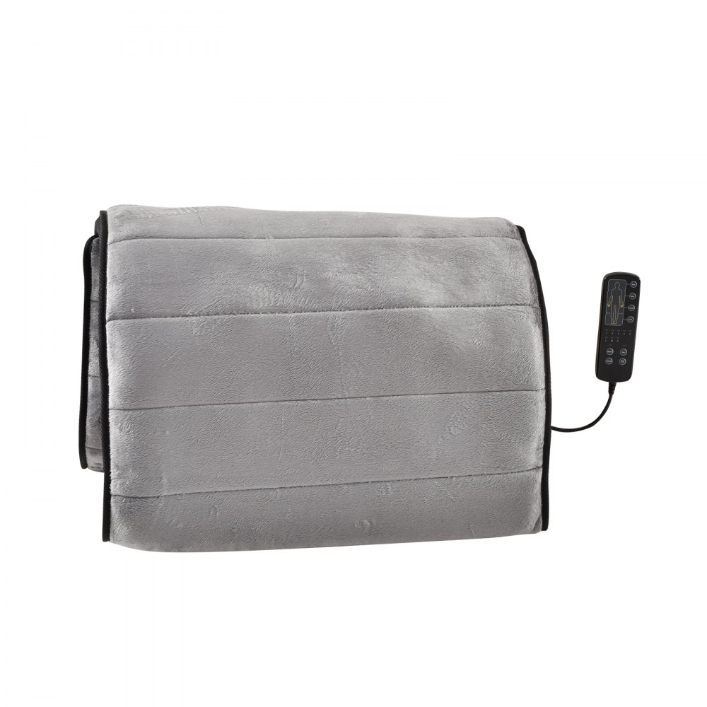 Cojín de masaje de cuerpo completo VEVOR en color gris con control remoto adjunto.