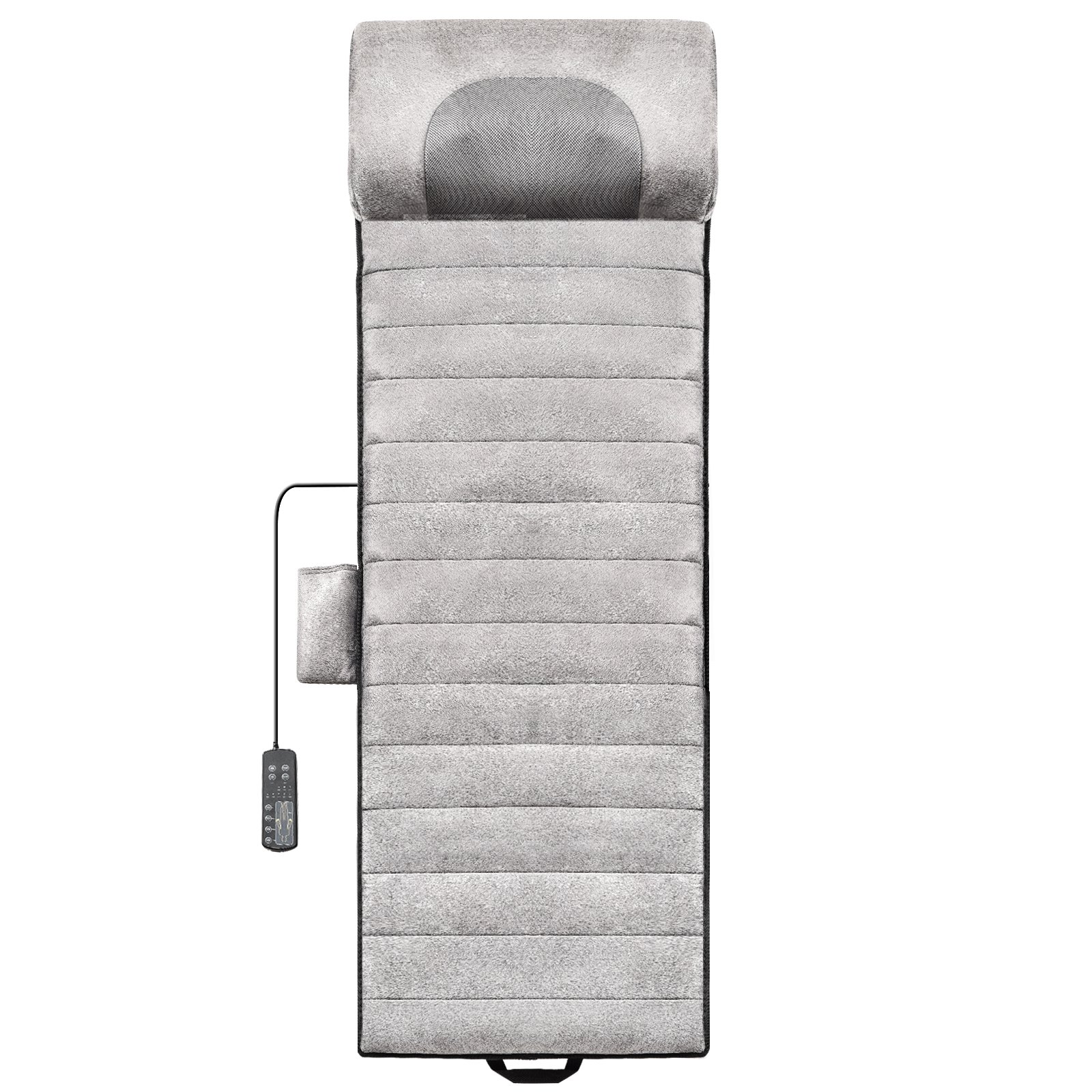 Cojín de masaje de cuerpo completo VEVOR gris con control remoto adjunto y secciones acolchadas para mayor comodidad.
