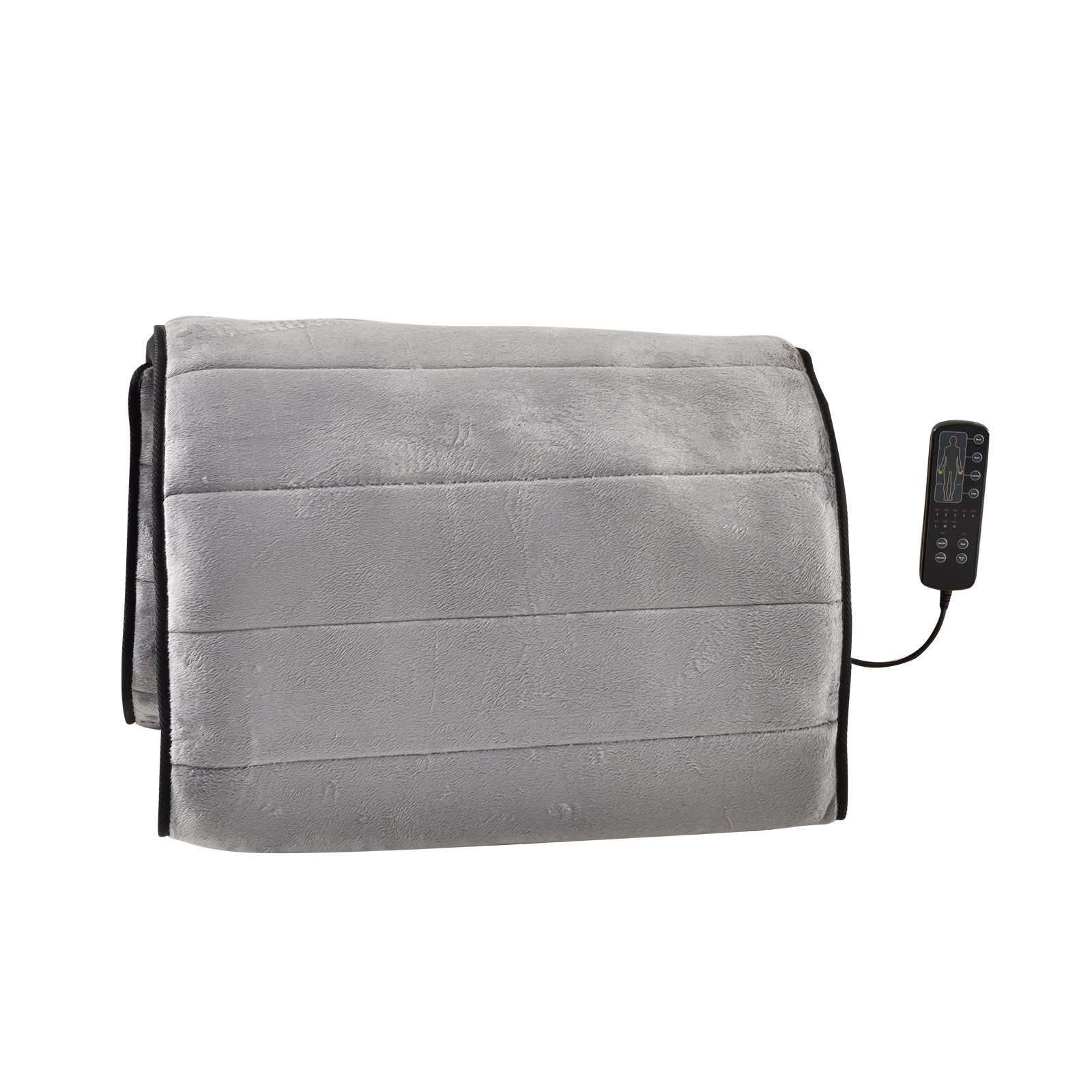 Cojín de masaje de cuerpo completo VEVOR en color gris con control remoto adjunto.