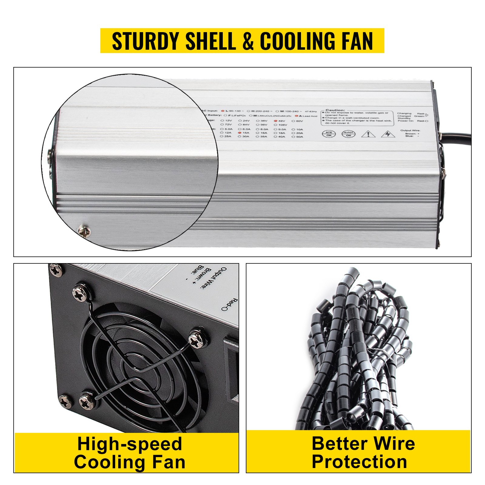 Cargador de batería para carrito de Golf VEVOR de 48 voltios y 15 amperios con G29 Drive/cargador de batería de coche LED Club carcasa de aluminio Power Wise para Ez Go Yamaha