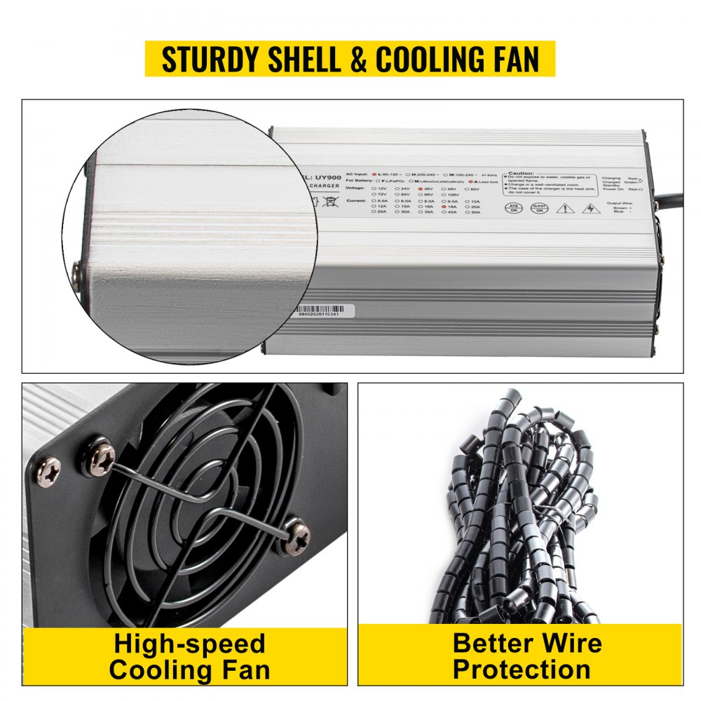 VEVOR Cargador de batería para carrito de golf 48 V Cargador de coche de club 15 A Cargador eléctrico de carrito de golf con enchufe RXV/Cargador de batería de coche de club LED Carcasa de aluminio Power Wise Cargador de batería de carrito de golf para Ez Go Yamaha