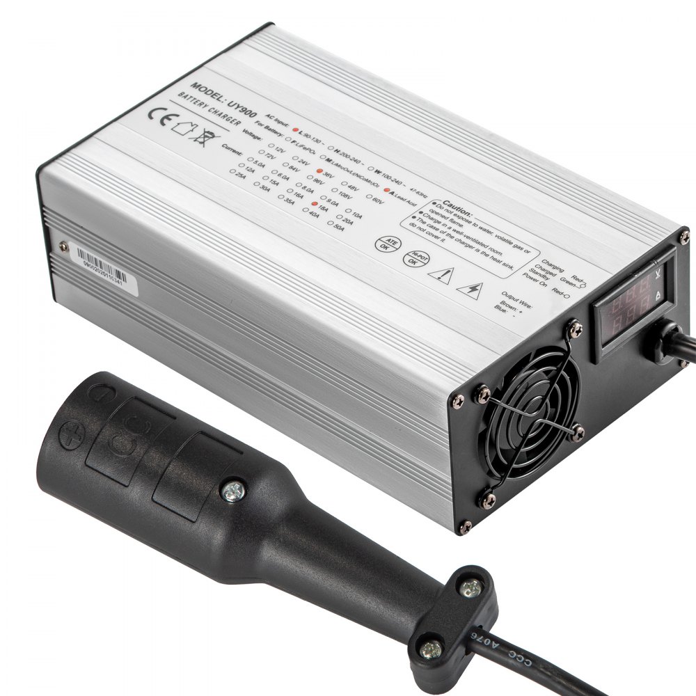 VEVOR Cargador de batería para carrito de golf 48 V Cargador de coche de club 15 A Cargador eléctrico de carrito de golf Cargador de batería de coche de 3 pines redondo/LED Cargador de batería de coche de coche Carcasa de aluminio Power Wise Cargador de batería de carrito de golf para Ez Go Yamaha