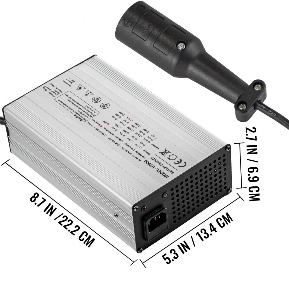 VEVOR Cargador de batería para carrito de golf 48 V Cargador de coche de club 15 A Cargador eléctrico de carrito de golf Cargador de batería de coche de 3 pines redondo/LED Cargador de batería de coche de coche Carcasa de aluminio Power Wise Cargador de batería de carrito de golf para Ez Go Yamaha