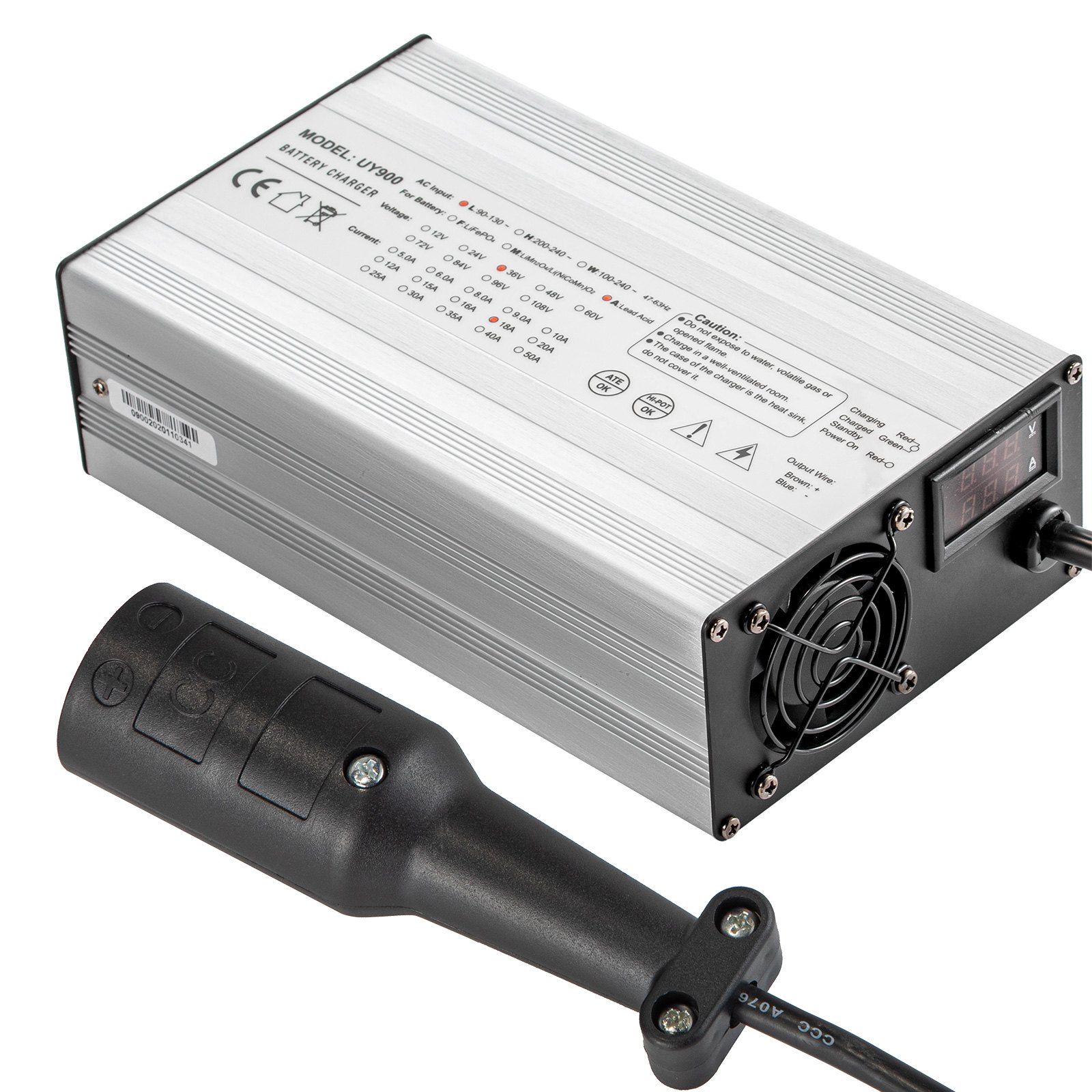 VEVOR Cargador de batería para carrito de golf 48 V Cargador de coche de club 15 A Cargador eléctrico de carrito de golf Cargador de batería de coche de 3 pines redondo/LED Cargador de batería de coche de coche Carcasa de aluminio Power Wise Cargador de batería de carrito de golf para Ez Go Yamaha